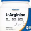 Nutricost L-Arginine Powder 500 Grams (1.1lbs) - Pure L-Arginine Powder - 5000mg Per Serving; 100 Servings