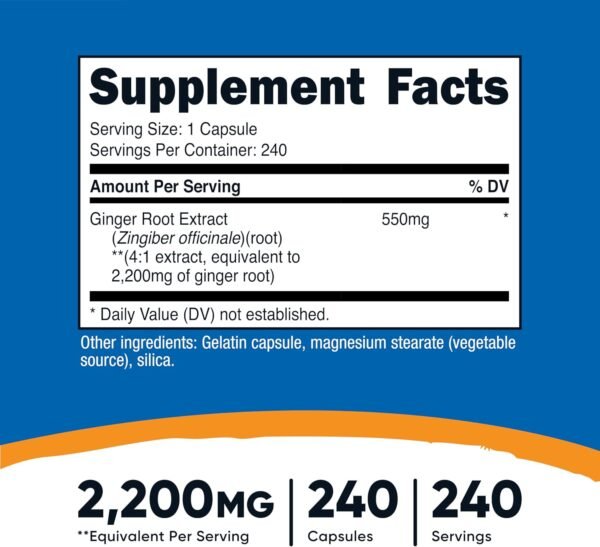 Nutricost Ginger Root Extract 2,200mg, 240 Capsules - Gluten Free, Non-GMO, 550mg of 4:1 Extract