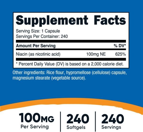 Nutricost Niacin (Vitamin B3) 100mg, 240 Capsules - with Flushing, Non-GMO, Gluten Free