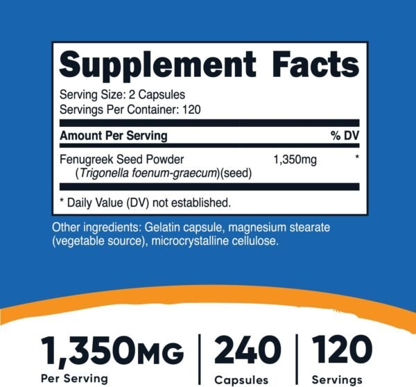 Nutricost Fenugreek Seed 1350mg, 240 Capsules - Gluten Free, Non-GMO, 675mg Per Capsule