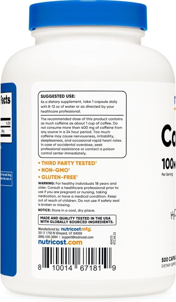 Nutricost Caffeine Pills 100mg, 500 Capsules