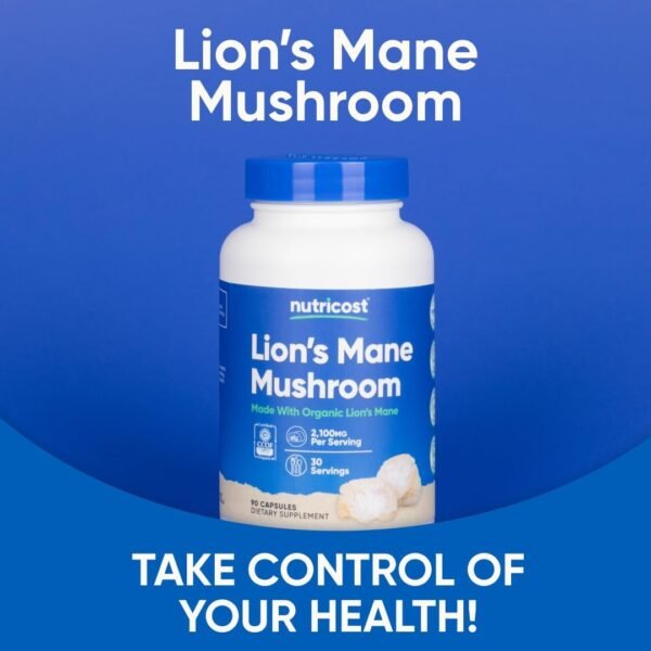 Nutricost Lion's Mane Mushroom Capsules 2100mg, 30 Servings - CCOF Certified Made with Organic, Vegetarian, Gluten Free, 700mg Per Capsule, 90 Capsules