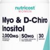 Nutricost Myo Inositol & D-Chiro Inositol for Women 2000mg, 120 Capsules, 2000mg Myo & 50mg D-Chiro Per Serving, 30 Servings, Vegetarian Friendly, Non-GMO & Gluten Free