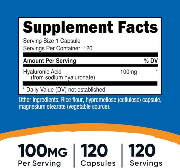 Nutricost Hyaluronic Acid Capsules 100mg,120 Vegetarian Capsules - Gluten Free, Non-GMO