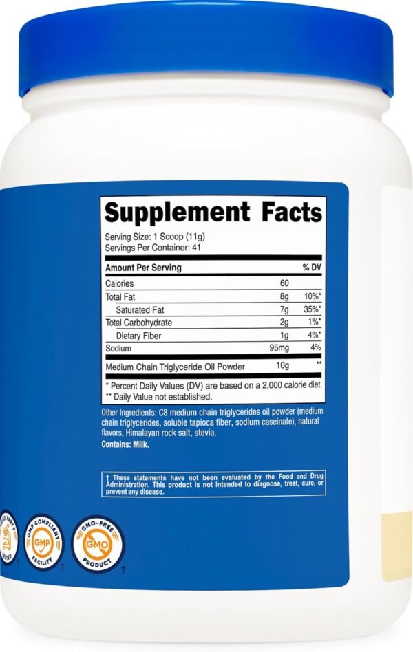 Nutricost C8 MCT Oil Powder 1LB (16oz) Vanilla Flavor - 95% C8 MCT Oil Powder, Best for Keto Diets, Non-GMO, Gluten Free