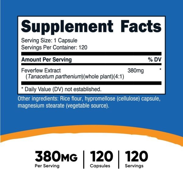 Nutricost Feverfew Capsules 380mg, 120 Capsules, Vegetarian Friendly, Non-GMO & Gluten Free