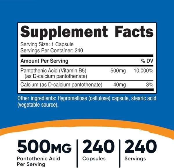 Nutricost Pantothenic Acid (Vitamin B5) 500mg, 240 Capsules