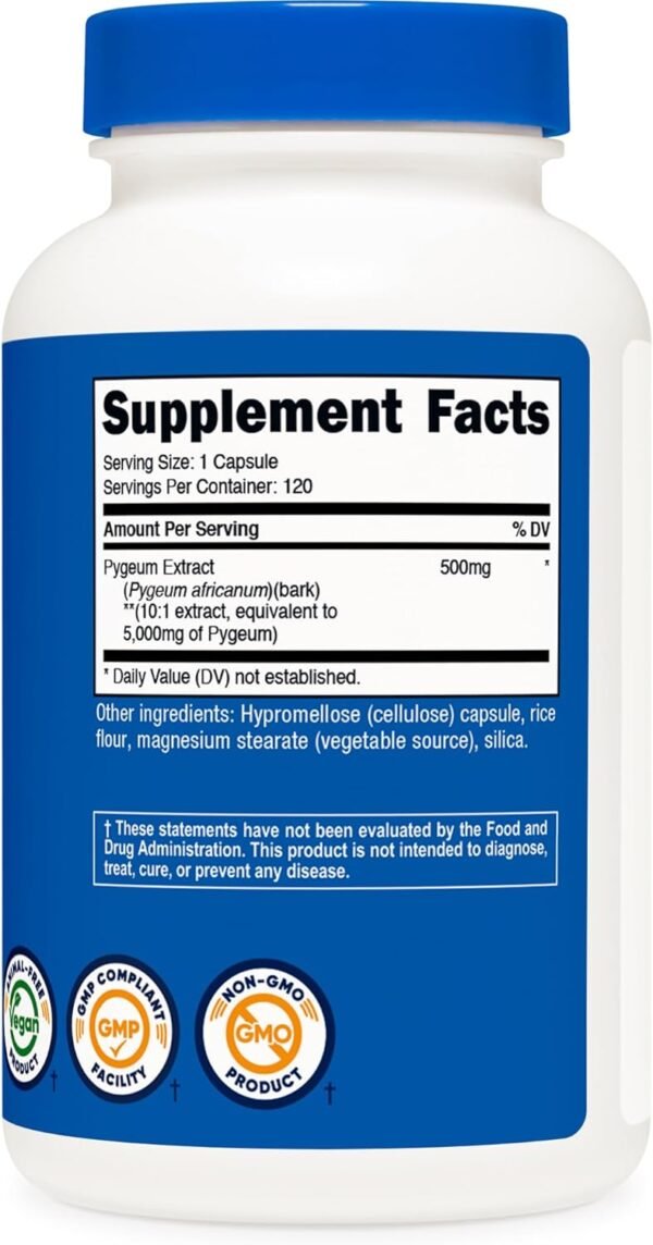 Nutricost Pygeum Extract 5000mg Equivalent, 120 Capsules (from 500mg of 10:1 Extract) - Veggie Capsules, Non-GMO, Gluten Free, Vegetarian Friendly