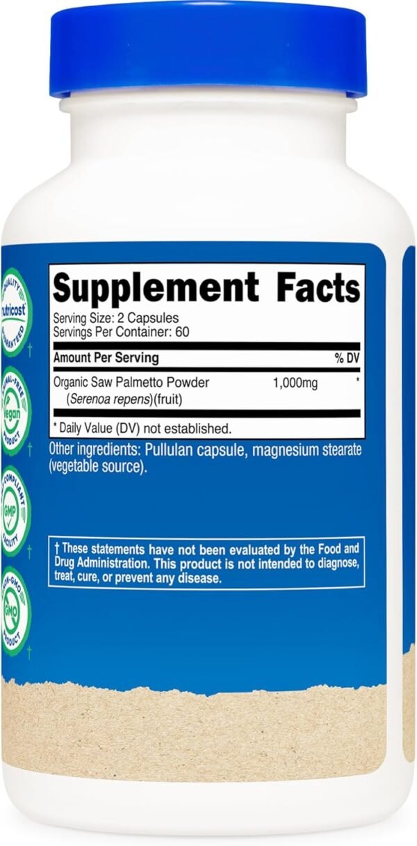 Nutricost Saw Palmetto 1000mg, 120 Capsules - CCOF Certified Made with Organic Saw Palmetto, Vegetarian Friendly, 60 Servings, 500mg Per Capsule, Gluten Free