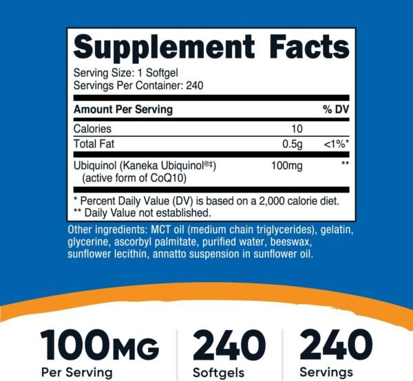 Nutricost Ubiquinol Softgels (100mg, 240 Softgels) - Superior Absorption Antioxidant | Active Form of CoQ10 - Gluten Free, Non-GMO