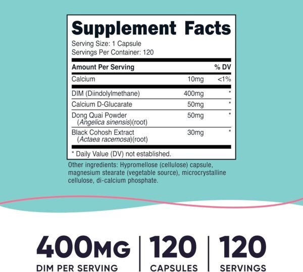 Nutricost Diindolylmethane DIM Supplement for Women 400mg, 120 Capsules, with Dong Quai, Calcium & Black Cohosh - Vegan, Non-GMO and Gluten Free