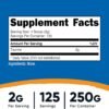 Nutricost Taurine Powder 250 Grams - 125 Servings, 2000mg Per Serving
