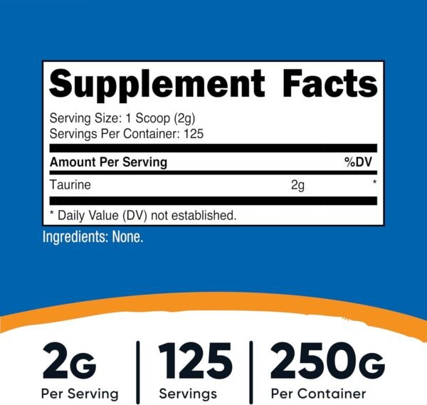 Nutricost Taurine Powder 250 Grams - 125 Servings, 2000mg Per Serving