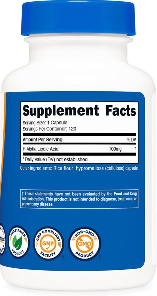 Nutricost R-Alpha Lipoic Acid 100mg, 120 Capsules - Veggie Capsules, Non-GMO, Gluten Free