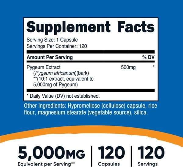 Nutricost Pygeum Extract 5000mg Equivalent, 120 Capsules (from 500mg of 10:1 Extract) - Veggie Capsules, Non-GMO, Gluten Free, Vegetarian Friendly