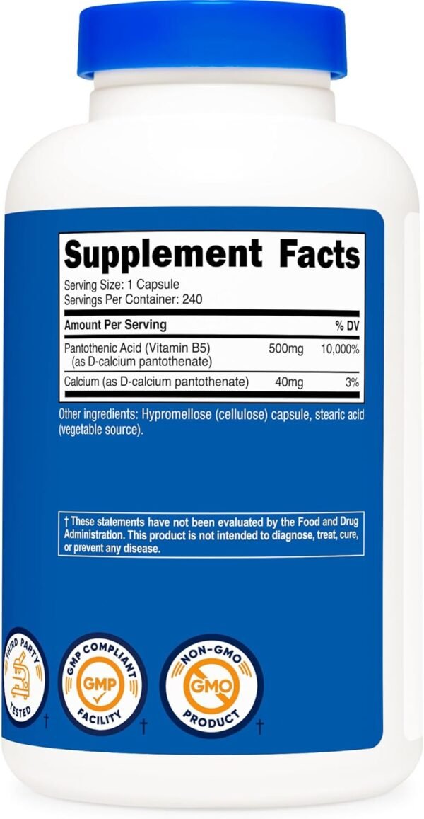 Nutricost Pantothenic Acid (Vitamin B5) 500mg, 240 Capsules