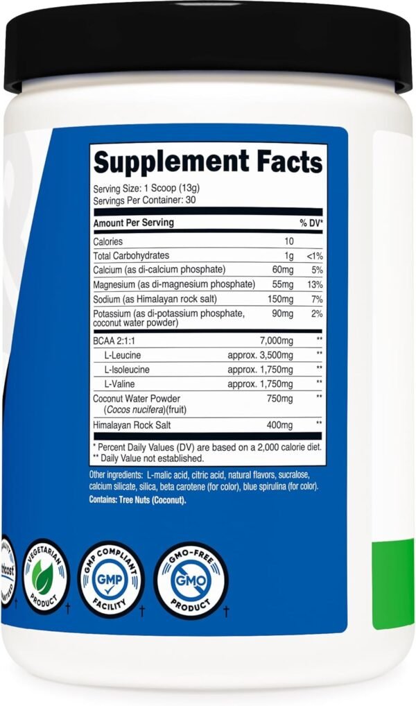 Nutricost BCAA + Hydration Powder (Green Apple) 30 Servings - Branched Chain Amino Acids with Hydration Complex - Gluten-Free, Non-GMO