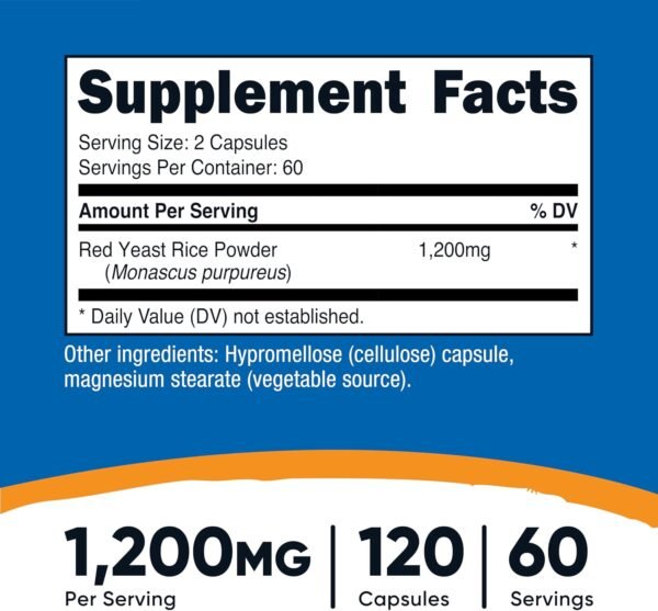 Nutricost Red Yeast Rice 1200mg, 120 Capsules - 60 Serv, Veggie Caps, Non-GMO, Gluten Free