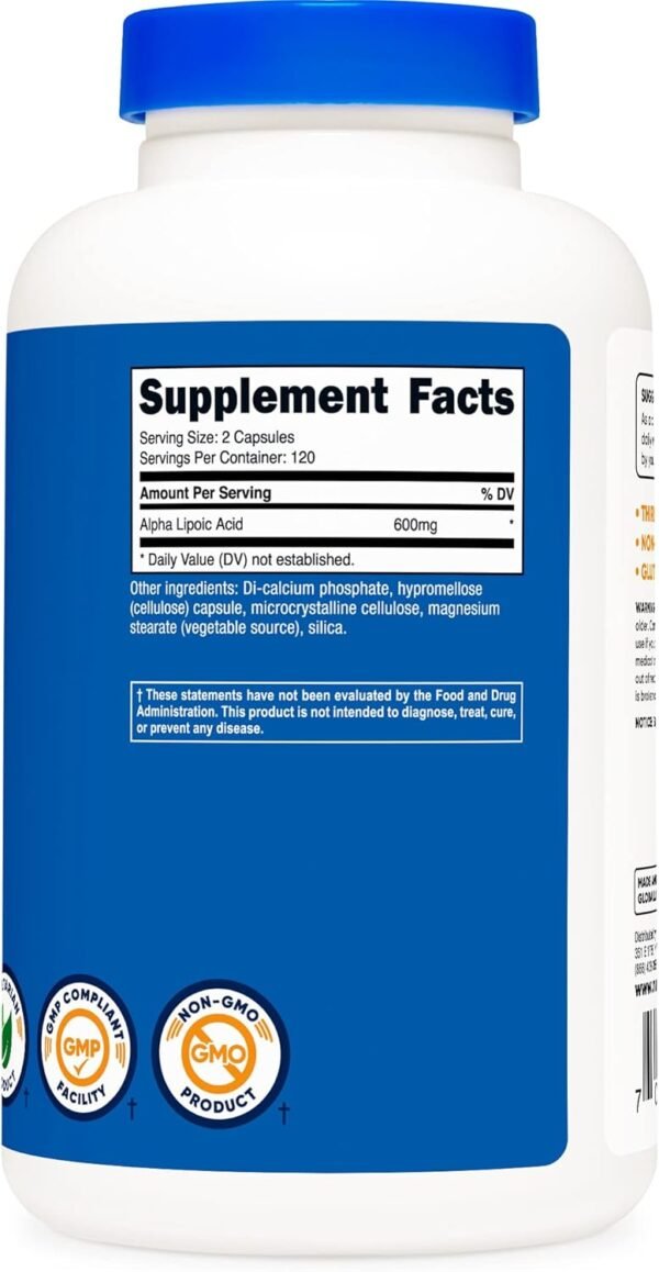Nutricost Alpha Lipoic Acid 600mg, 240 Vegetarian Capsules - Gluten Free, Soy Free & Non-GMO, 120 Servings (3 Bottles)