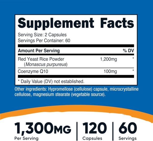Nutricost Red Yeast Rice with CoQ10 1300mg, 120 Capsules, 60 Servings - Non-GMO, Gluten Free