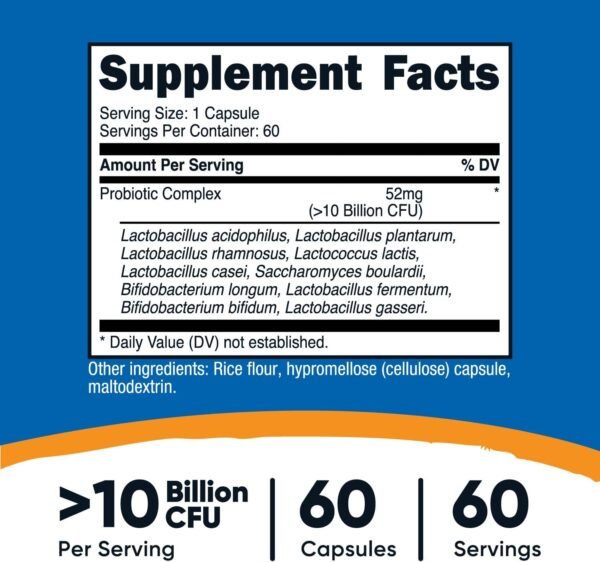 Nutricost Probiotic Complex (10 Billion CFU) 60 Capsules - Acidophilus Plus 9 Other Probiotics, Non-GMO, Gluten Free Supplement