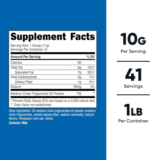 Nutricost C8 MCT Oil Powder 1LB (16oz) Vanilla Flavor - 95% C8 MCT Oil Powder, Best for Keto Diets, Non-GMO, Gluten Free