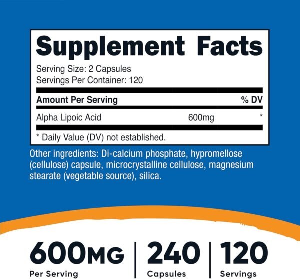 Nutricost Alpha Lipoic Acid 600mg, 240 Vegetarian Capsules - Gluten Free, Soy Free & Non-GMO, 120 Servings (3 Bottles)