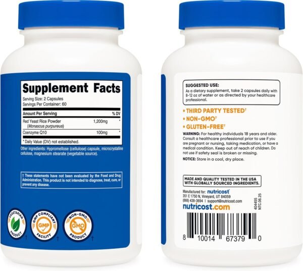 Nutricost Red Yeast Rice with CoQ10 1300mg, 120 Capsules, 60 Servings - Non-GMO, Gluten Free