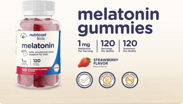 Nutricost Kids Melatonin Gummies 1mg, 120 Gummies, Strawberry Flavored