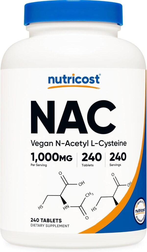 Nutricost N-Acetyl L-Cysteine (NAC) 1000 mg, 240 Vegan Tablets - GMO Free, Gluten Free, Vegetarian Supplement