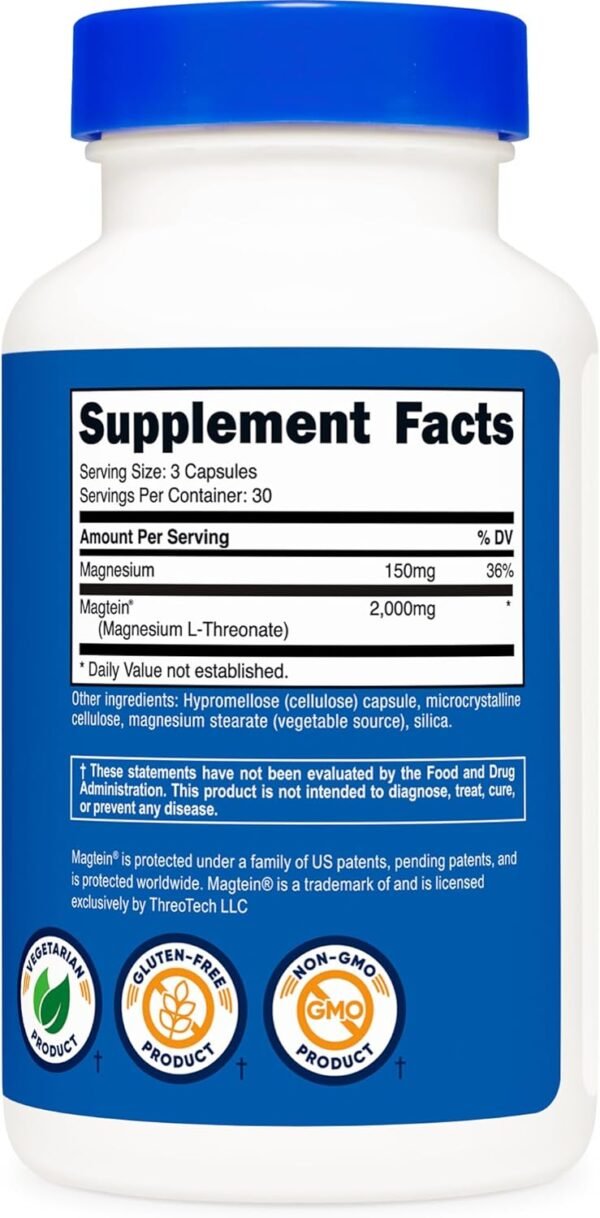 Nutricost Magtein Magnesium L-Threonate 2,000mg, 90 Capsules - Gluten Free, Vegetarian, 30 Servings