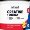 Nutricost Creatine + Energy 30 Servings (Fruit Punch Flavored) - 5,000mg Creatine Monohydrate + 350mg Energy Complex Per Serving