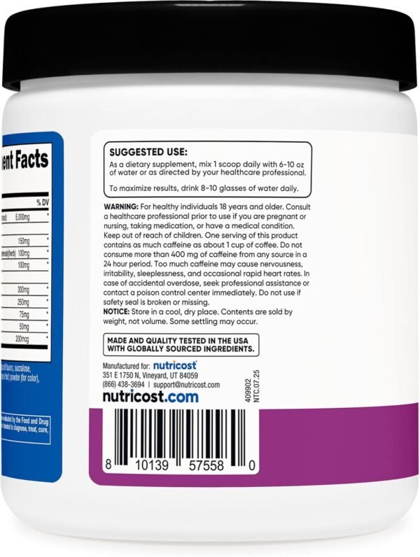 Nutricost Creatine + Energy 30 Servings (Grape Flavored) - 5,000mg Creatine Monohydrate + 350mg Energy Complex Per Serving