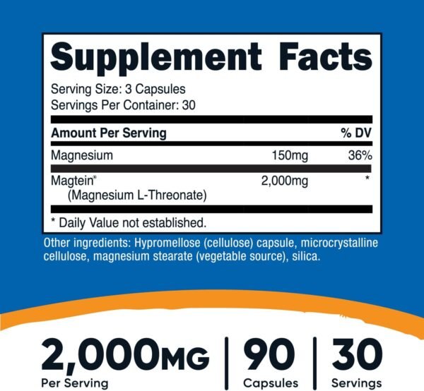 Nutricost Magtein Magnesium L-Threonate 2,000mg, 90 Capsules - Gluten Free, Vegetarian, 30 Servings
