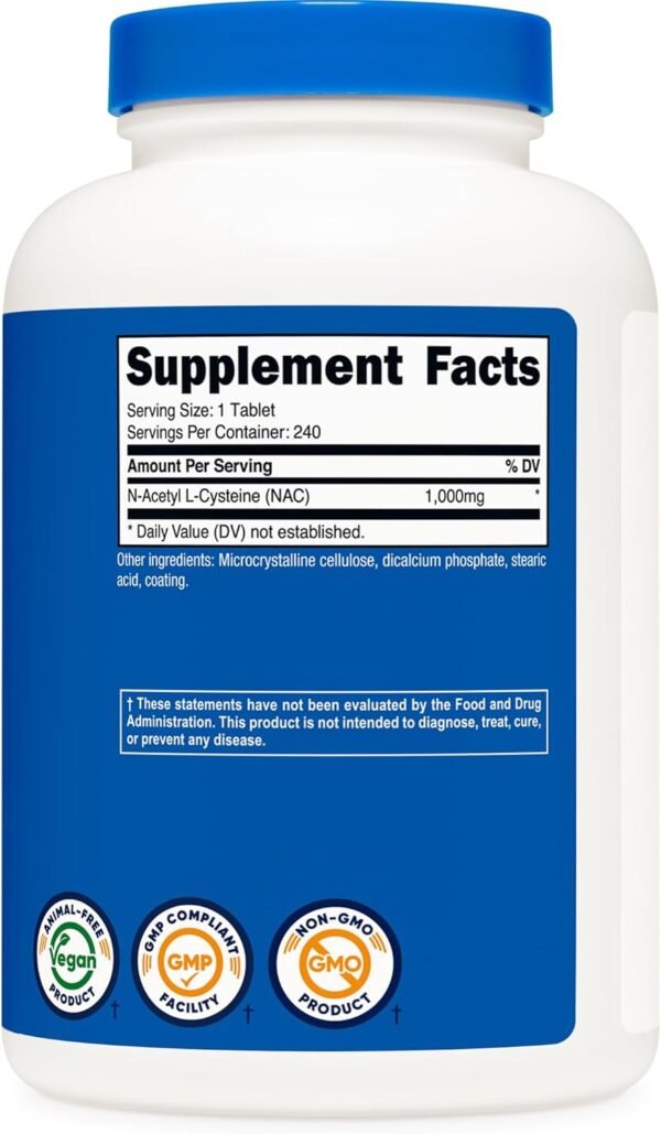Nutricost N-Acetyl L-Cysteine (NAC) 1000 mg, 240 Vegan Tablets - GMO Free, Gluten Free, Vegetarian Supplement