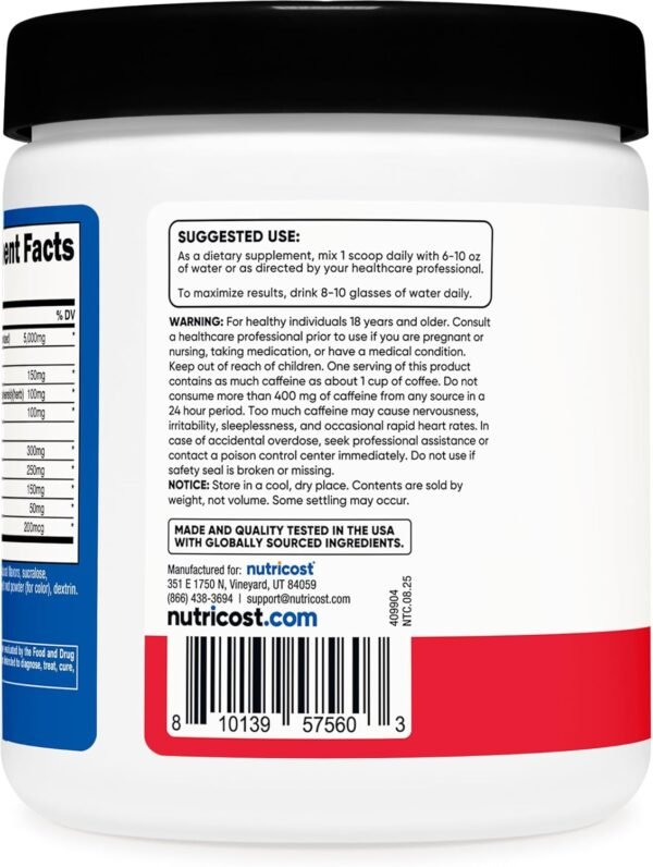 Nutricost Creatine + Energy 30 Servings (Fruit Punch Flavored) - 5,000mg Creatine Monohydrate + 350mg Energy Complex Per Serving