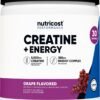 Nutricost Creatine + Energy 30 Servings (Grape Flavored) - 5,000mg Creatine Monohydrate + 350mg Energy Complex Per Serving