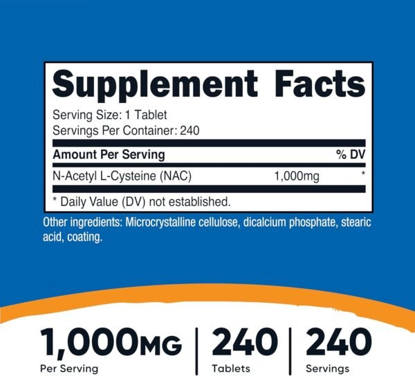 Nutricost N-Acetyl L-Cysteine (NAC) 1000 mg, 240 Vegan Tablets - GMO Free, Gluten Free, Vegetarian Supplement