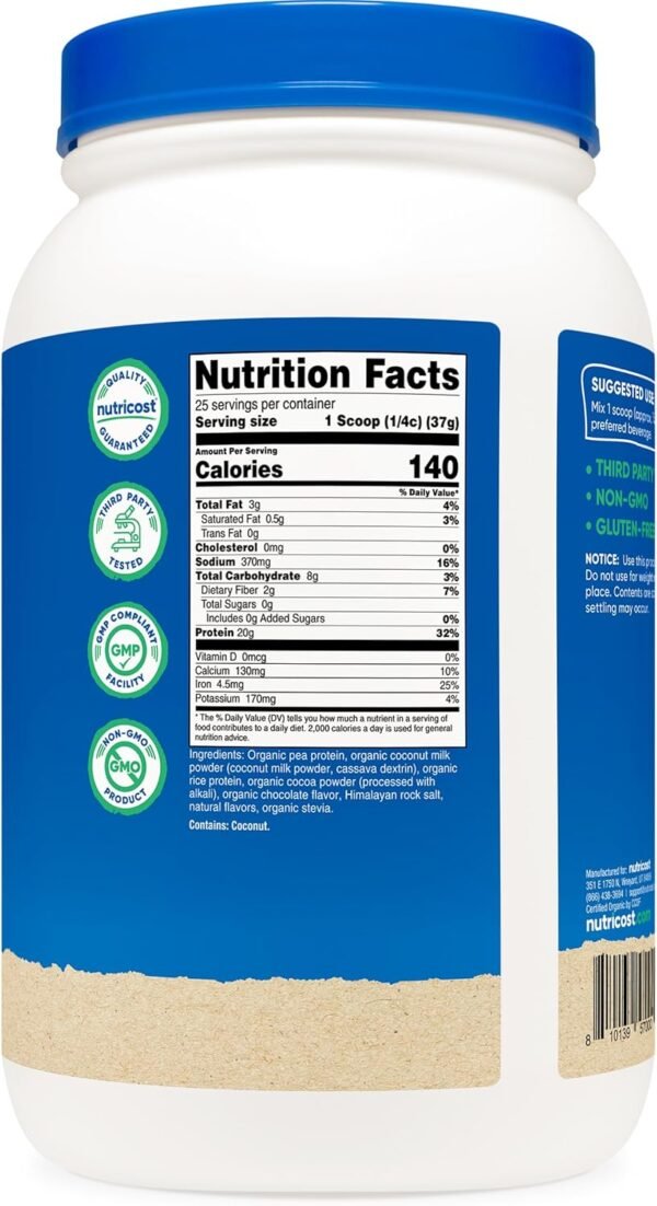 Nutricost Organic Vegan Protein Chocolate (2 LB) - Gluten-Free, GMO-Free